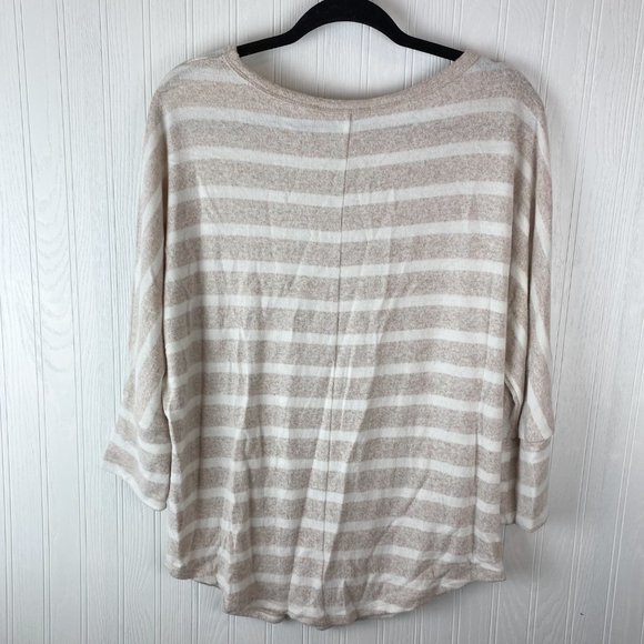 Market & Spruce Tan and White stripe top size Large - Picture 2 of 6